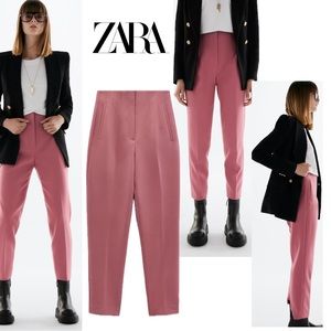 Zara dusty rose pink high waisted slim leg ankle length pants welt pockets Sz L